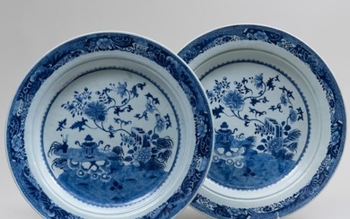 Pair of Large Chinese Blue and White Porcelain Basins