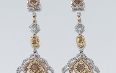 Pair of Pink, Fancy Brownish Yellow Diamond Earrings, AIG Report