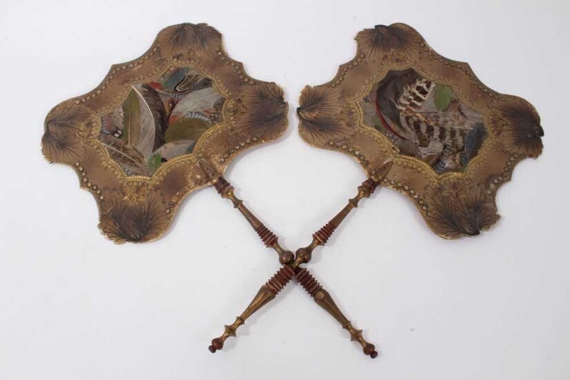 Pair of early 19th century face screens applied with feathers