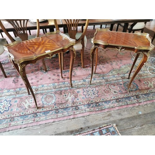 Pair of exceptional quality inlaid kingwood lamp tables with...