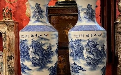 Pair of large Chinese white and blue porcelain vases