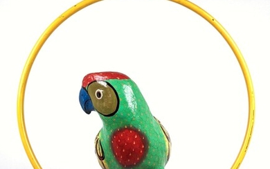 Paper Mache Figural Parrot on Hanger. Colorful Hand Pai