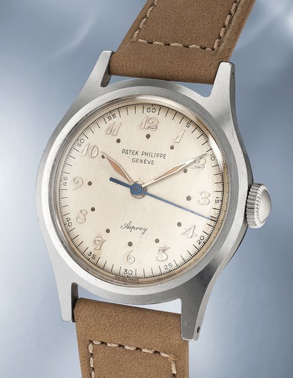 Patek Philippe, Ref. 565 A highly rare and most probably unique stainless steel wristwatch with Breguet numerals, luminous dial and hands