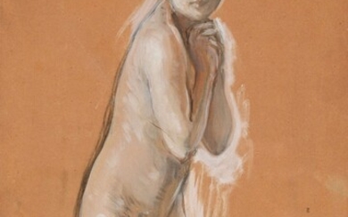 Paul CHABAS (1869-1937) "Young naked girl" gouache drawing sbg (tear) 40x26