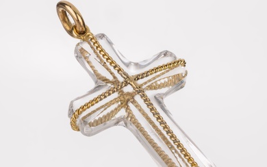 Pendentif croix en cristal de roche en or 18 carats, GG 750/000, croix en cristal...