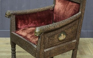 Persian Qajar Style Chip Carved Armchair
