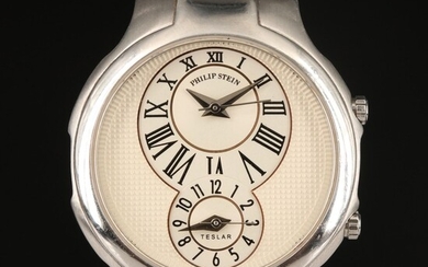 Philip Stein Teslar Dual Time Stainless Steel Quartz Wristwatch