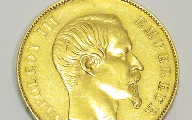 Pièce en or de 50 Francs "Napoléon III-Tête nue" datée de 1855, Atelier A (Paris)....