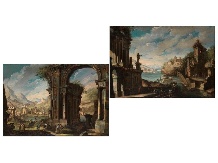 Pietro Gaspari, um 1720 Venedig – um 1785 ebenda, PAAR FLUSSLANDSCHAFTEN MIT ARCHITEKTURCAPRICCI