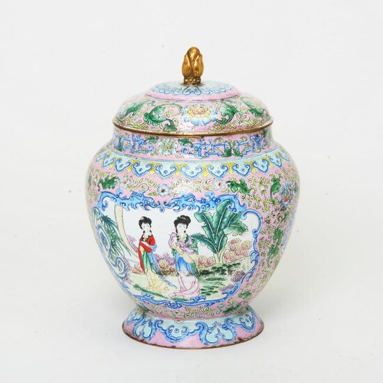 Pink-Ground Peking Enamel Jar with Cover