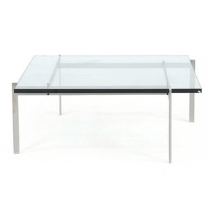 Poul Kjærholm: “PK 61”. Coffee table with steel frame. Top of glass. Manufactured and marked by Fritz Hansen. H. 33 cm. L./W. 80 cm.