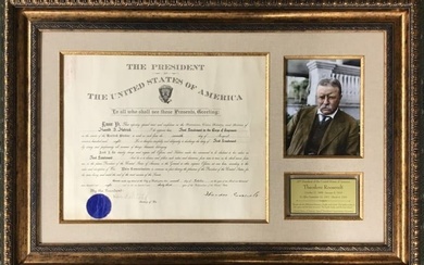 President Theodore Roosevelt Signed Appointment Document Custom Framed JSA LOA