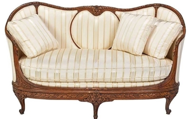 Provincial Louis XV Style Carved and Upholstered Sofa