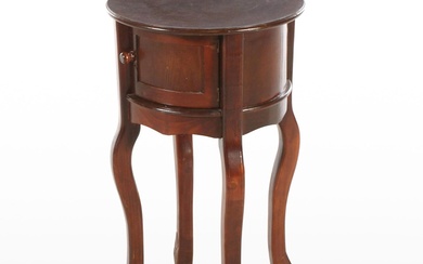 Queen Anne Style Walnut Stained Pine Barrel-Shaped Side Table