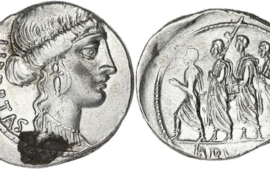 RÉPUBLIQUE ROMAINE Junia, Q. Servilius (Marcus Junius) Brutus. Denier ND (54 av. J.-C.), Rome. RRC.433/1...