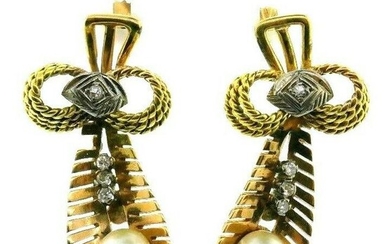 RETRO 14k Tri Color Gold, Diamond & Pearl Earrings
