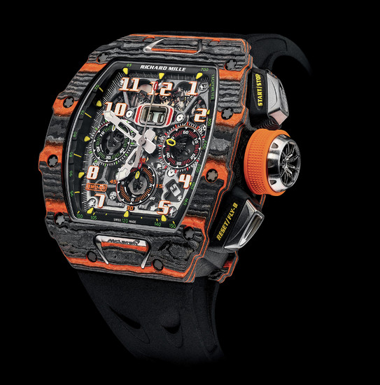 RICHARD MILLE RM 11-03 AUTOMATIC FLYBACK CHRONOGRAPH MCLAREN The RM 11-03 McLaren combines the stylistic codes of the British manufacturer with those of Richard Mille. Its case and movement put at the forefront the McLaren attitude, motorsport,...