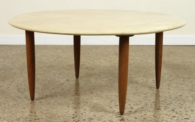 ROUND PARCHMENT COVERED COFFEE TABLE C.1960