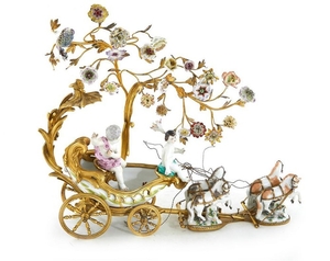 Rare Louis XV ormolu-mounted Meissen porcelain chariot