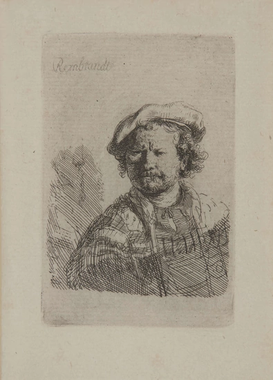Rembrandt Harmenszoon van Rijn, Dutch 1606-1669- Self-portrait in a flat...