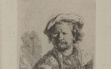Rembrandt Harmenszoon van Rijn, Dutch 1606-1669- Self-portrait in a flat...