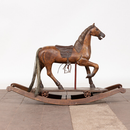 Rocking horse, wood, leather, metal, 1960s.