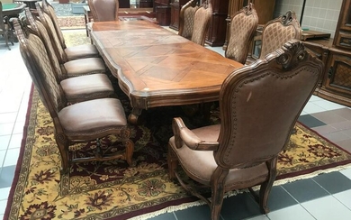 Rococo Style Carved Dining Chairs with Leather