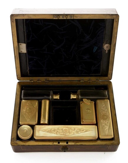 Rosewood traveling case with silver gilt fittings