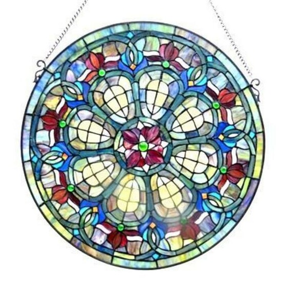 Round Tiffany Style Art Glass Window Panel