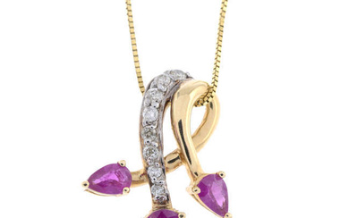 Ruby & diamond pendant & chain