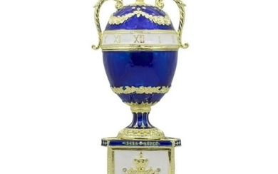 Russian Blue Serpent Clock Trinket Jewel Box Egg