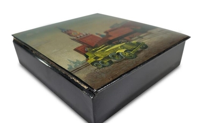 Russian lacquer painted box, signed and dated 1954