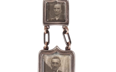 Russian silver, gold and niello part of a pocket watch chain with photo frames. Second...