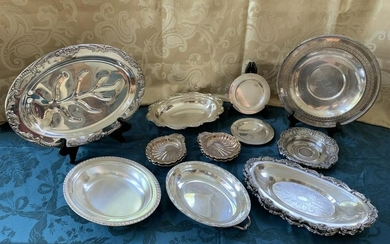 SET OF 16 SILVERPLATE SERVING DISHES SHELLS TRAYS