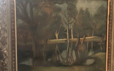 School XXth century "Trees Reflecting" Oil on canvas 36 x 44 cm