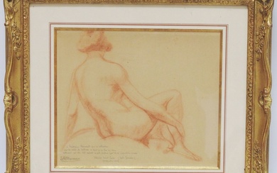 Serge Henri MOREAU (1892-1963) Nu feminin de dos Sanguine. Signée et dedicacée au graphite en...