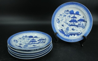 Set 6 Chinese Blue & White Export Porcelain Plates
