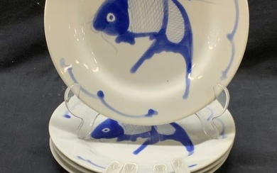 Set 8 Hand Painted Fish Ceramic Dishes & Spoons