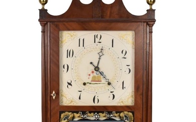 Seth Thomas Pillar & Scroll Clock, C. 1830s - Mahogany case with brass finials. Seth Thomas wooden