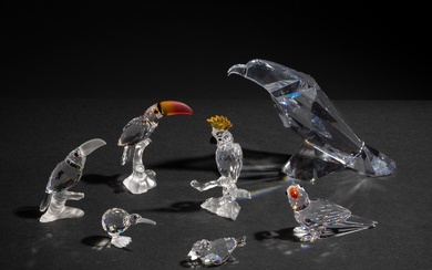 Seven Swarovski Crystal Birds