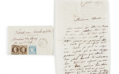 [Siège de Paris] LEBOURLIER (F.) Lettre autographe signée, envoyée par boule de Moulins.