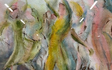 Signed Dancers Watercolor Painting On Paper