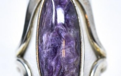 Signed Modernist Sterling & Purple Stone Ring