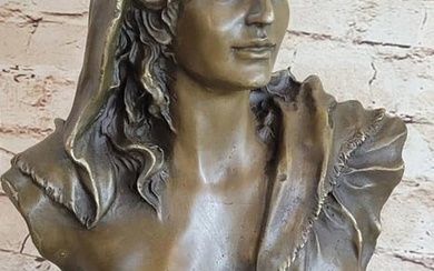 Signed Original Beautiful Maiden Semi Nude Bust Bronze Sculpture Marble Statue - 10lbs