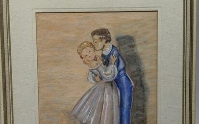 Signed Ruth Buford Boy Kissing Girl 1968 Watercolor