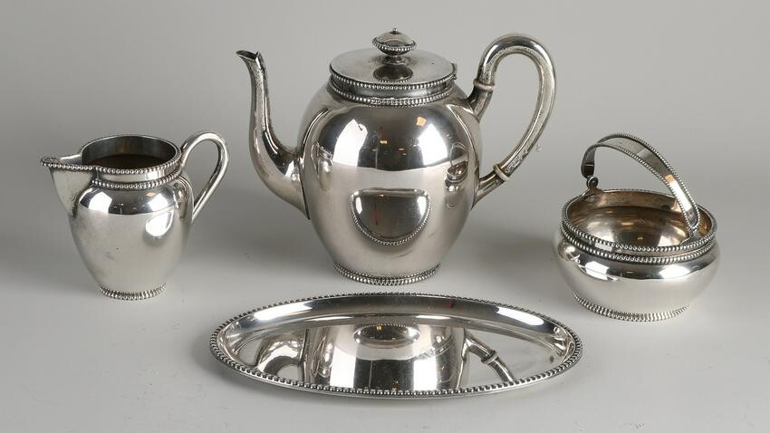 Silver tea service, 835/000, with pearl rim, consisting