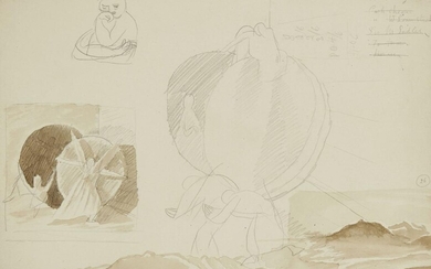 Sir Stanley Spencer CBE RA, British 1891-1959 - Study for Rolling away of a stone, 1956; pencil and wash on paper, annotated top right, 25 x 35 cm Provenance: with Bernard Jacobson Gallery, London, SS104 (according to the label attached to the...