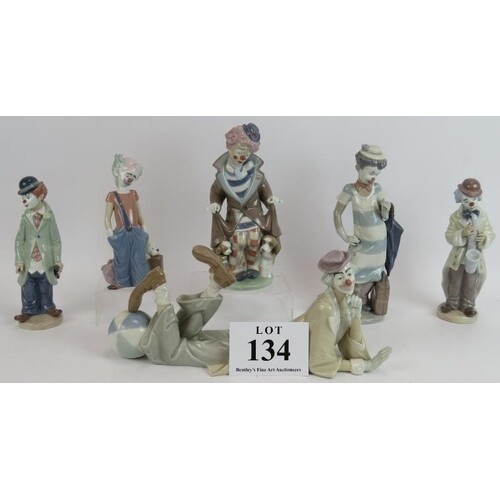Six Lladro porcelain figures of clowns, model numbers: 5838,...