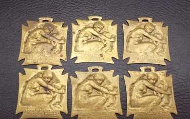 Six René Lalique WW1 Brass 'Orphelinat des Armes' Medals