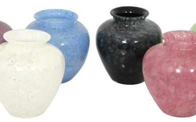 Six Steuben Cluthra Glass Vases